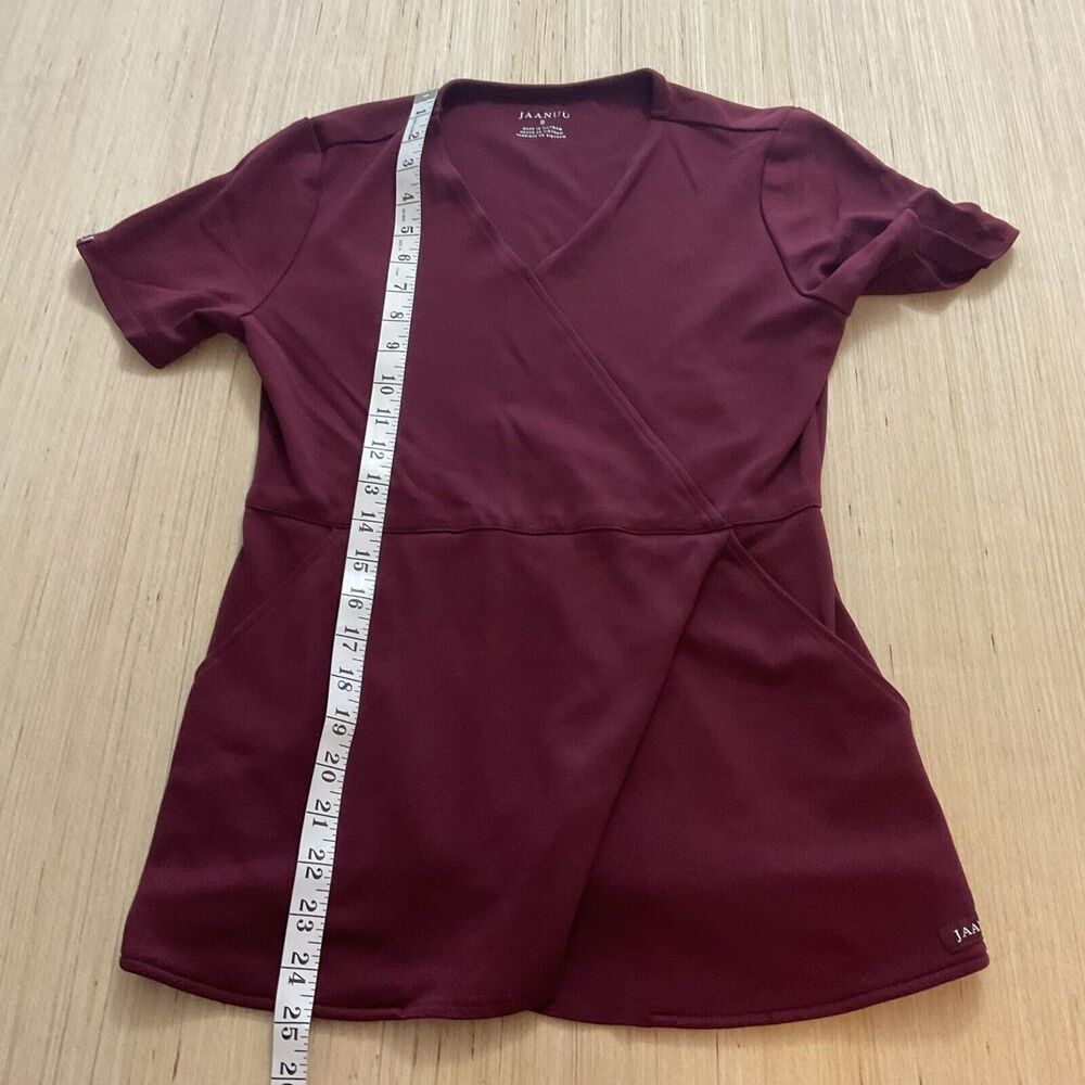 Jaanuu Tulip Womens Medical Scrub Top Wine Maroon crimson Small J96203 - Picture 7 of 9